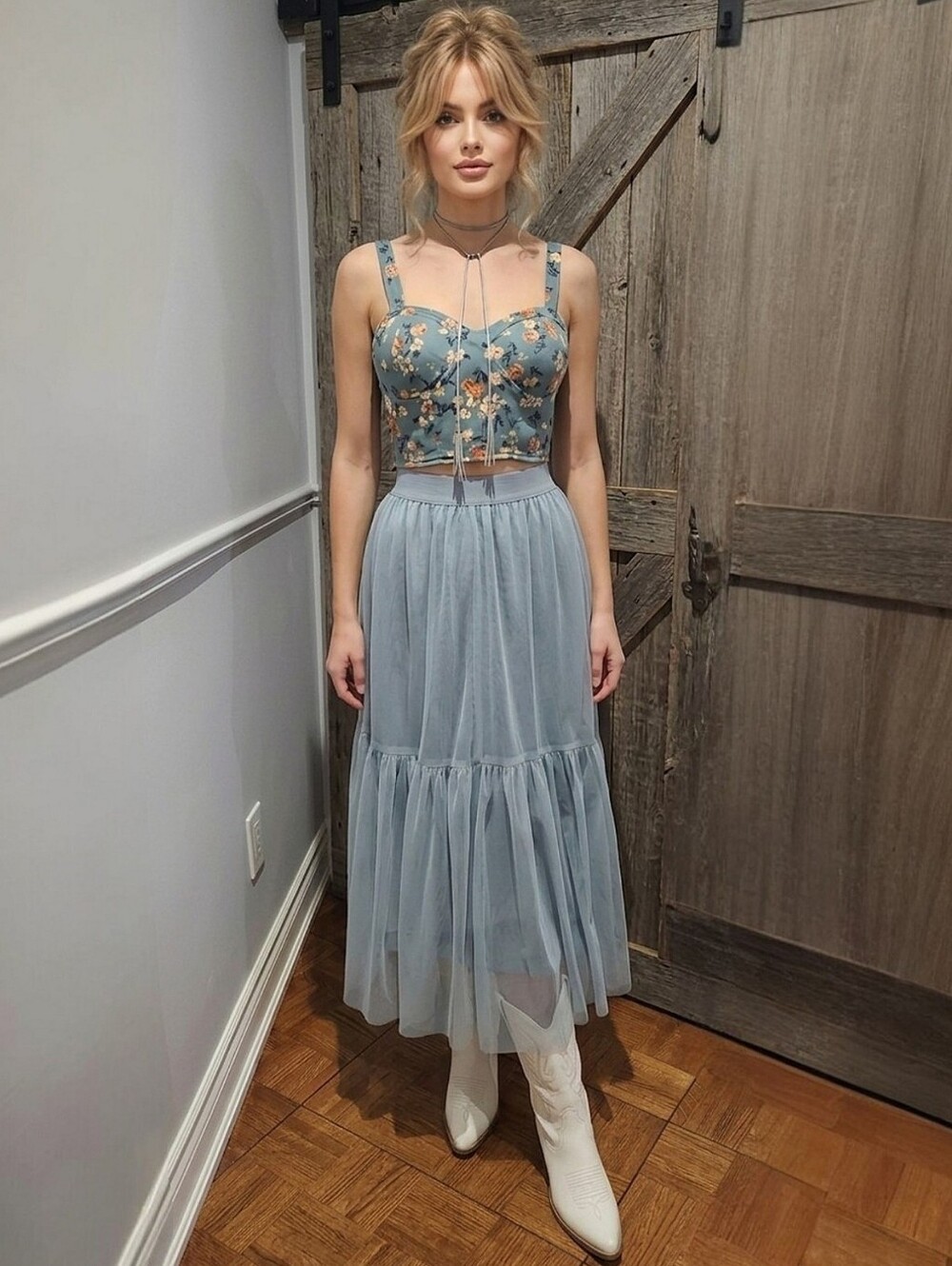 ULTRA PINK Blue Pleated Tule Maxi Dress